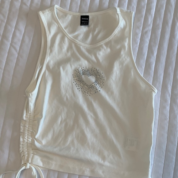 SHEIN Tops - Shein white rhinestone crop top